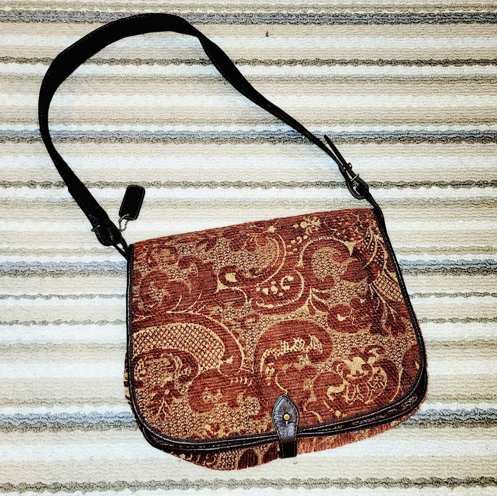 J.JILL Bohemian Fold Over Cover Tapestry Fabric Crossbody Shoulder Day Bag